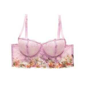 Naja Christine Bustier Bra Purple Sheer Lace Floral Longline Farie Size 34B